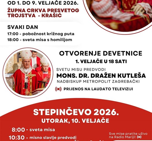 Nadbiskup Kutleša predvodi misu prvog dana devetnice uoči Stepinčeva u Krašiću